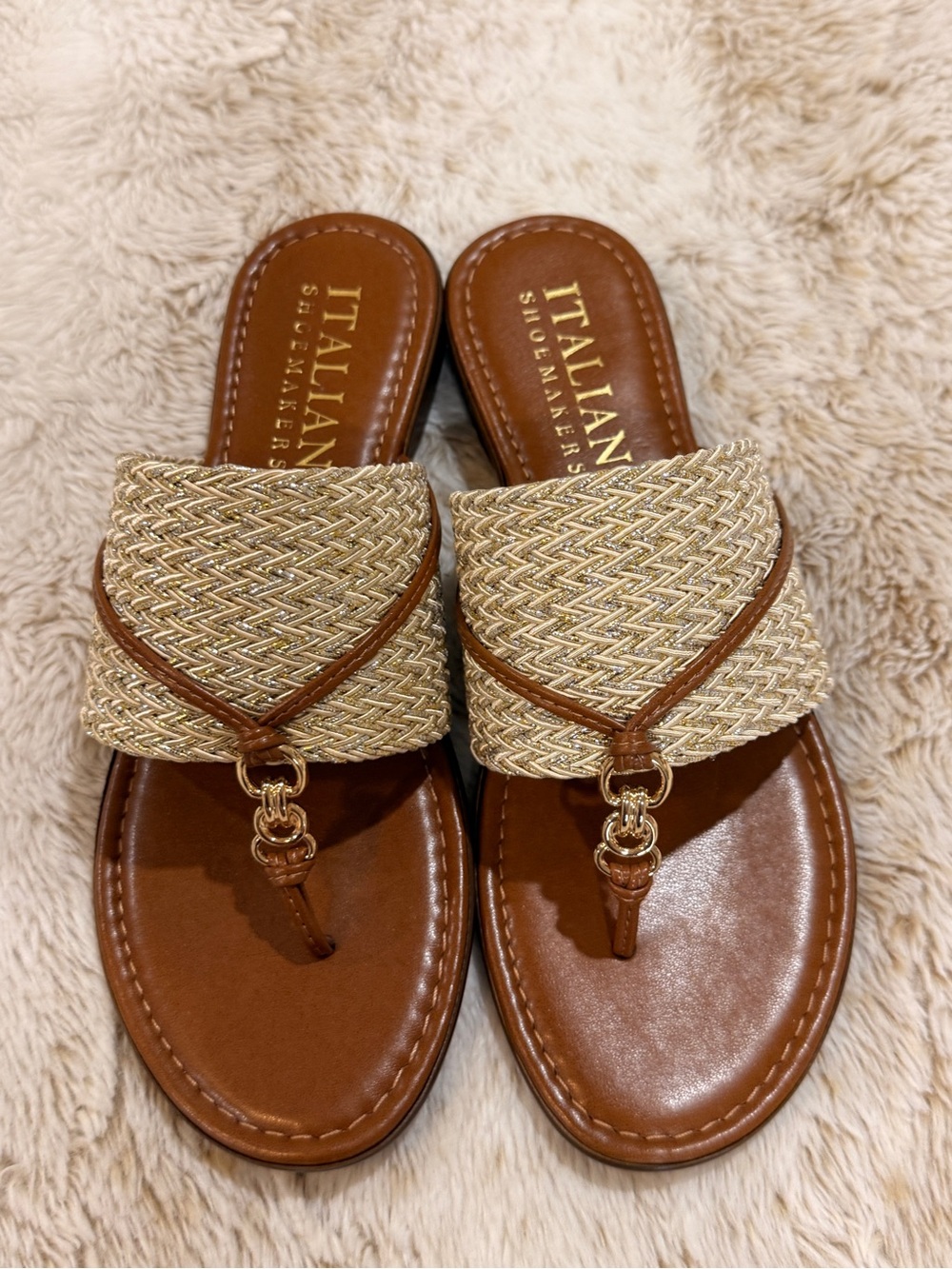 Italian Shoemakers Gold Woven Metallic Thong Sandals Size 7.5 NWOT